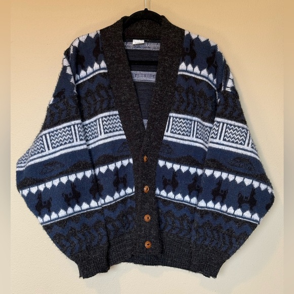 Vintage TAMIA Wool Button Front Grandpa Cardigan Sweater Made in Ecuador - Picture 1 of 8